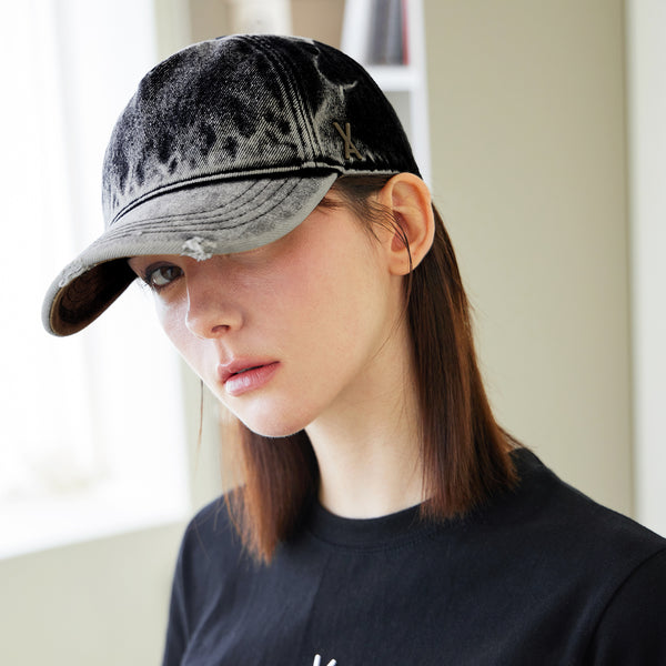 VA Stud Bleach Washing Denim Ball Cap / Black