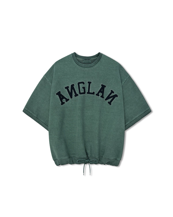 Applique Pigment String Sweat Half Tee - Green