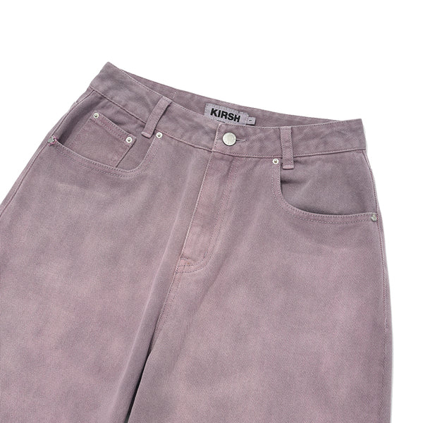 CHERRY GARMENT WASHING WIDE-FIT DENIM PANTS [PURPLE]