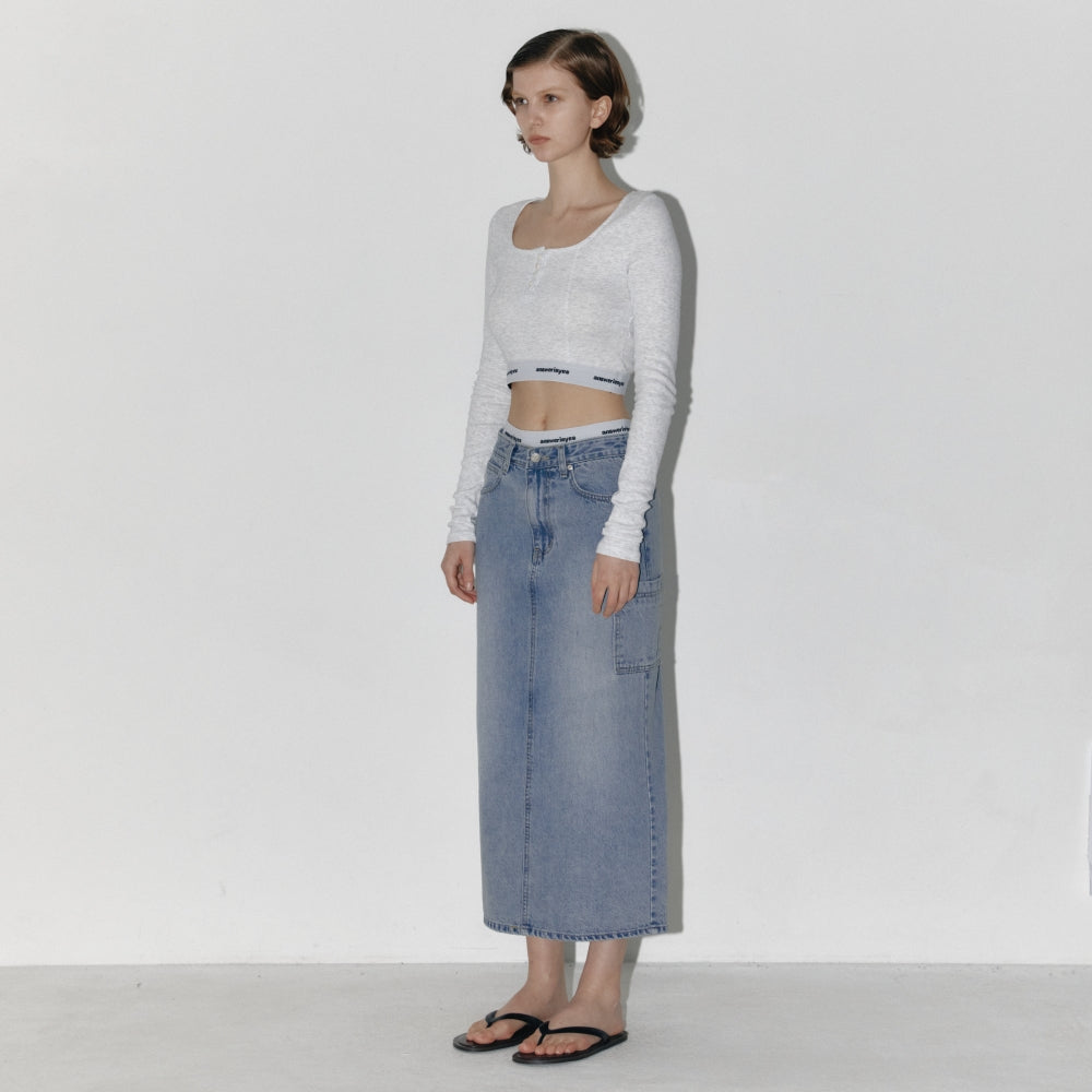 Pocket denim maxi skirt