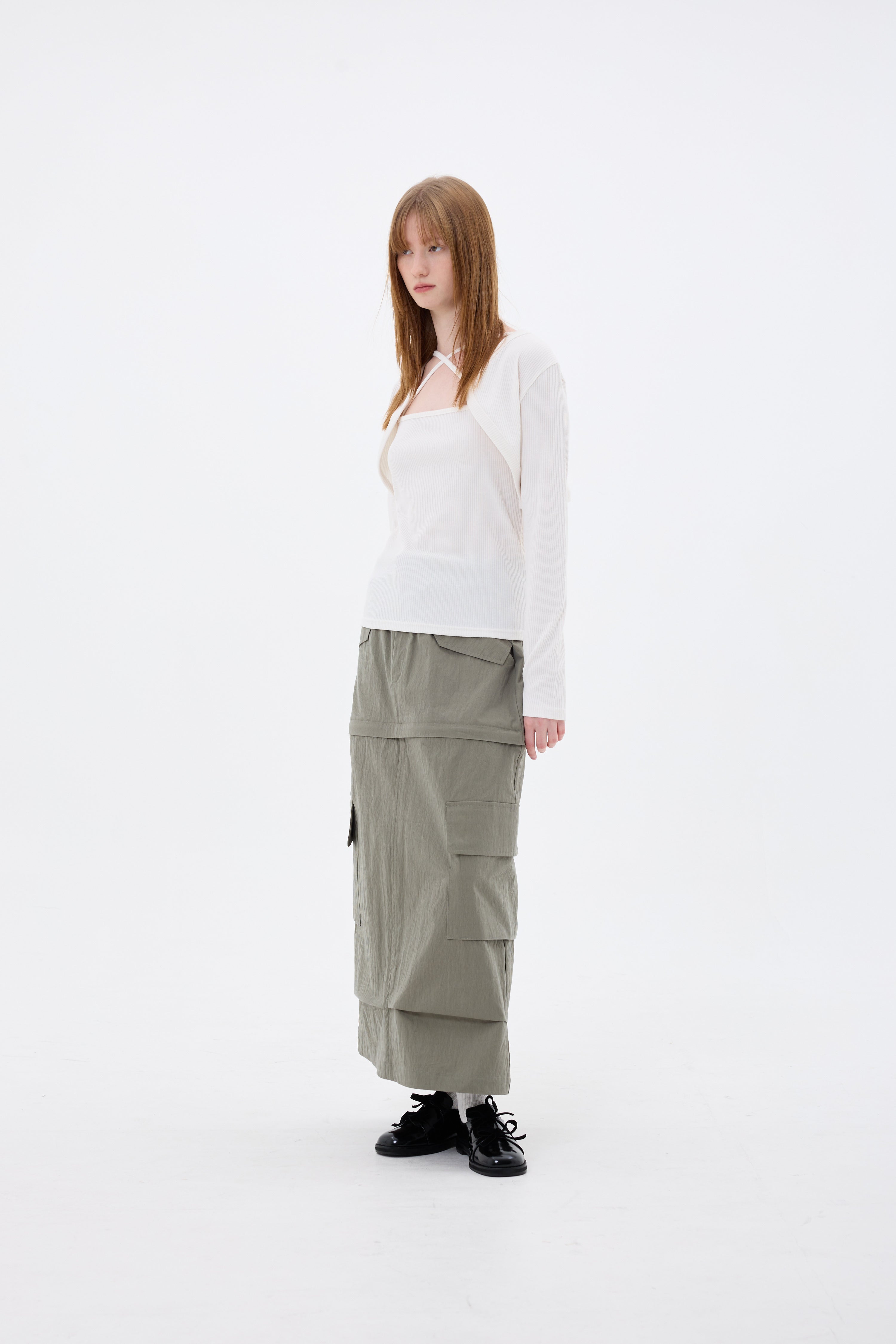 DOUBLE CUT CAGO SKIRT / KHAKI