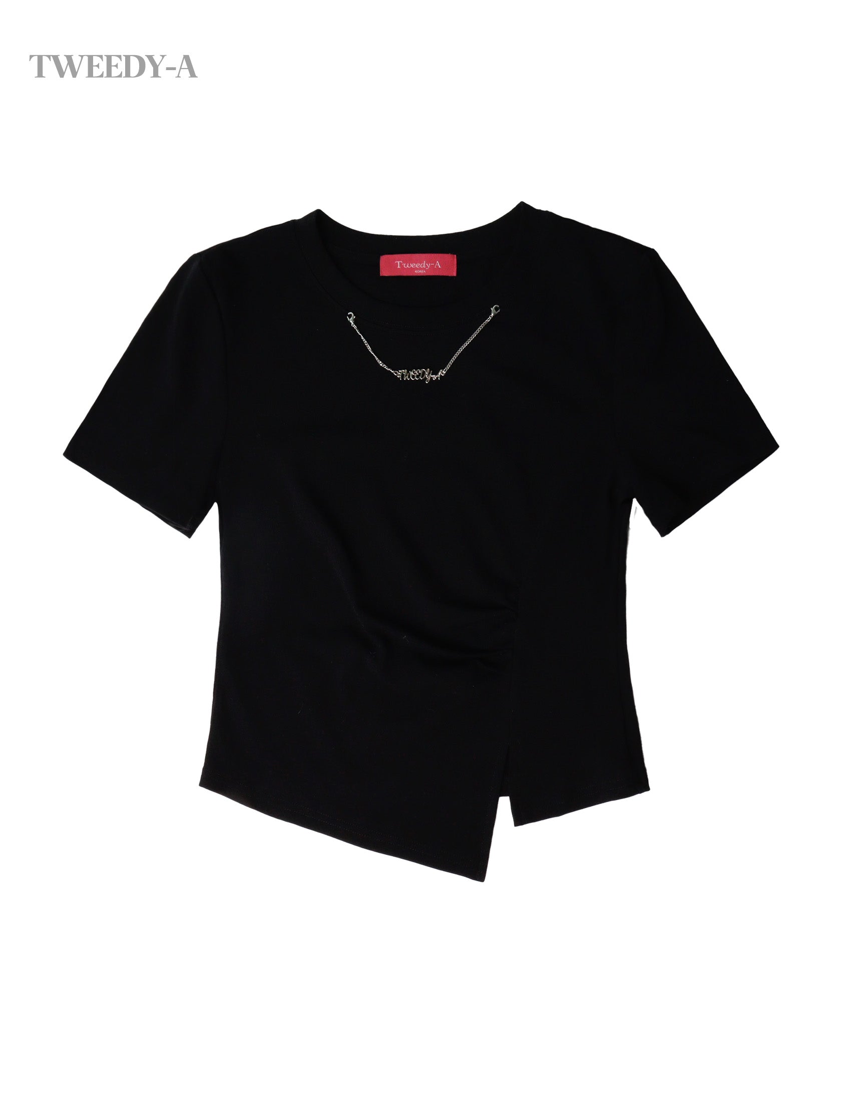 Robin Necris Point Unbalanced Shirring Short-Sleeved T-shirt 2 Colors