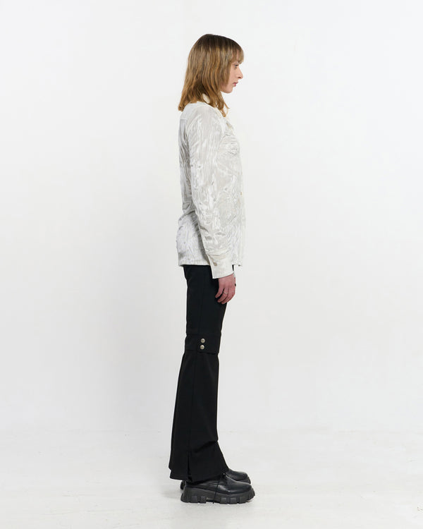 Embroidered Velvet Slim Shirt _ IVORY