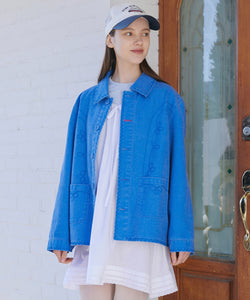 Floral Stitch French Work Jacket - Blue