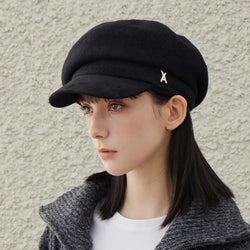 VA Stud Wool Combo Newsboy Cap / Black