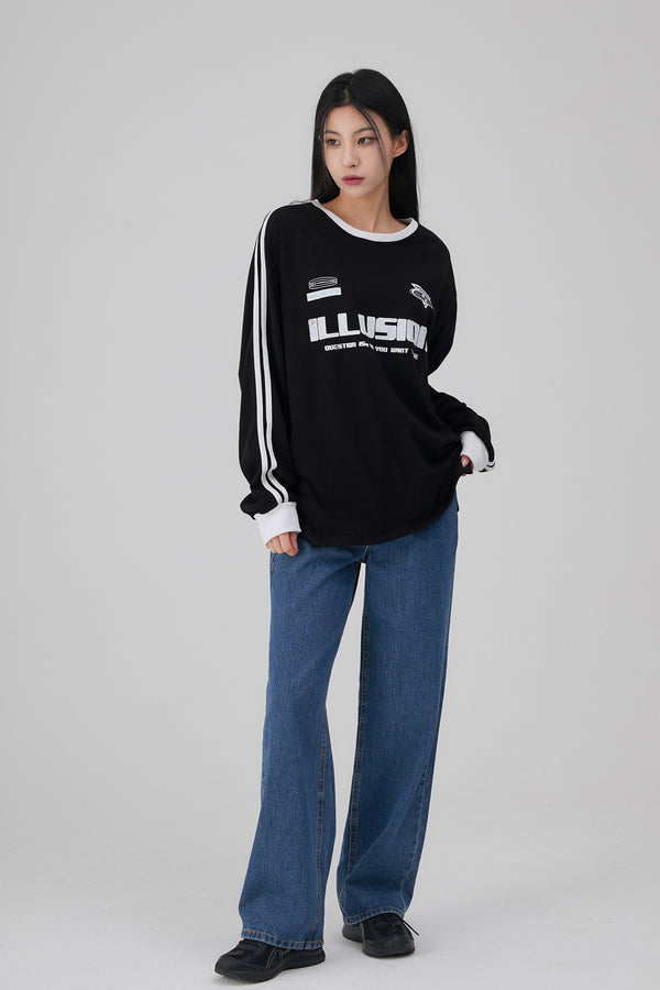 Illusion sideline long t-shirt 2color