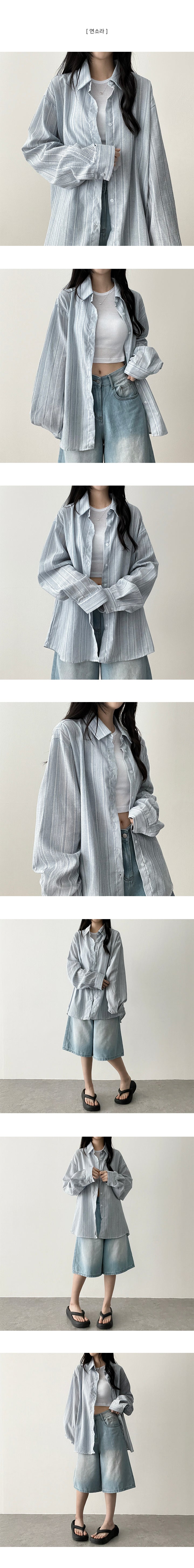 Canmi linen fine ストライプオーバーサイズフィットシャツ