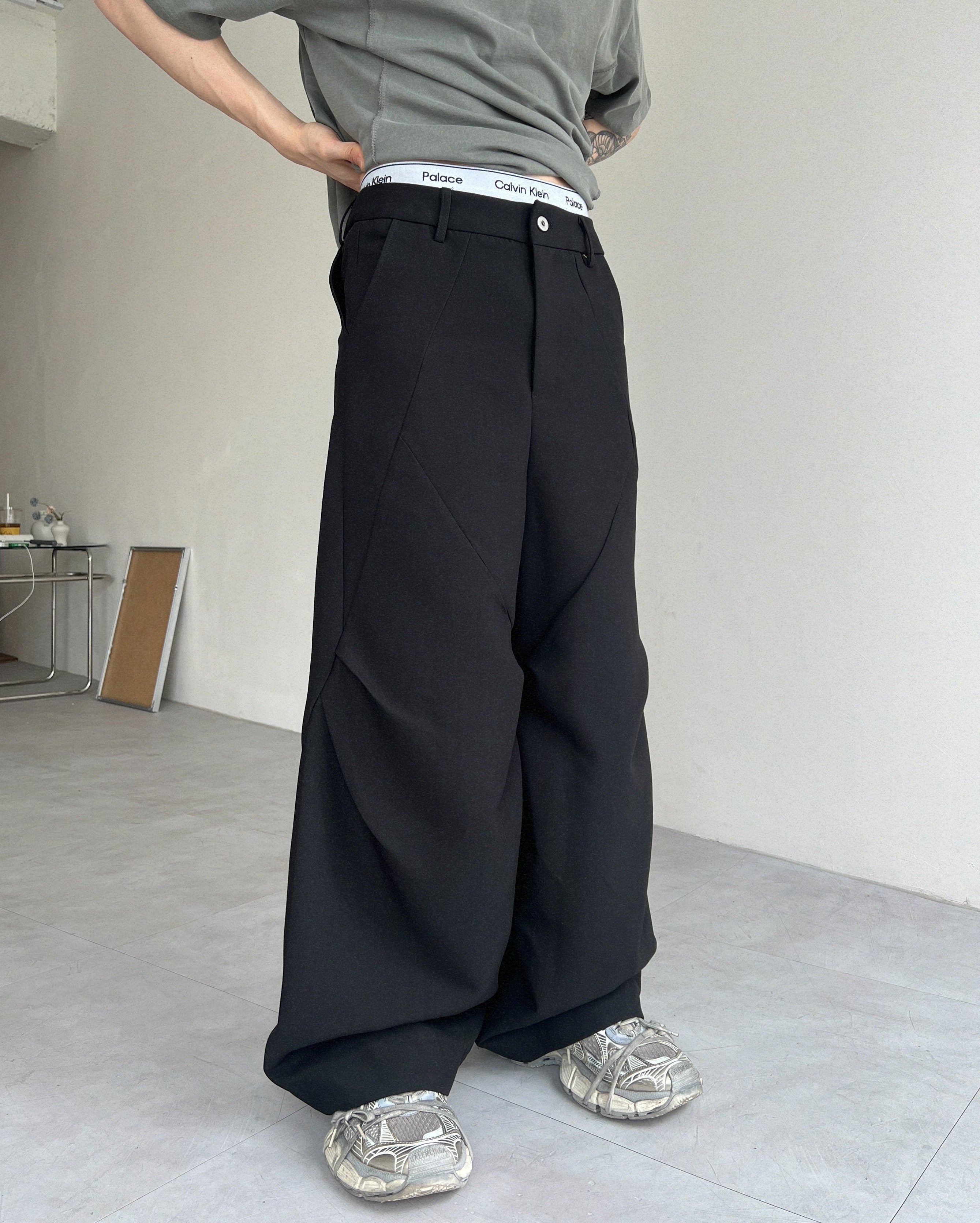 diamond-cut wide pants(2colors)