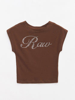 ロゴ キュービック クロップトップ Brown