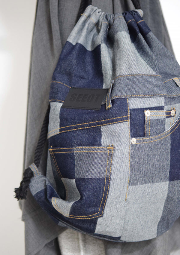 Square Denim Pocket Backpack