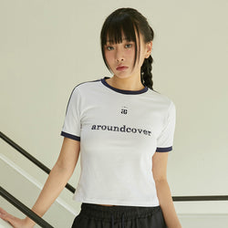 Colored Tape Logo Star Crop Short-sleeved T-shirt White