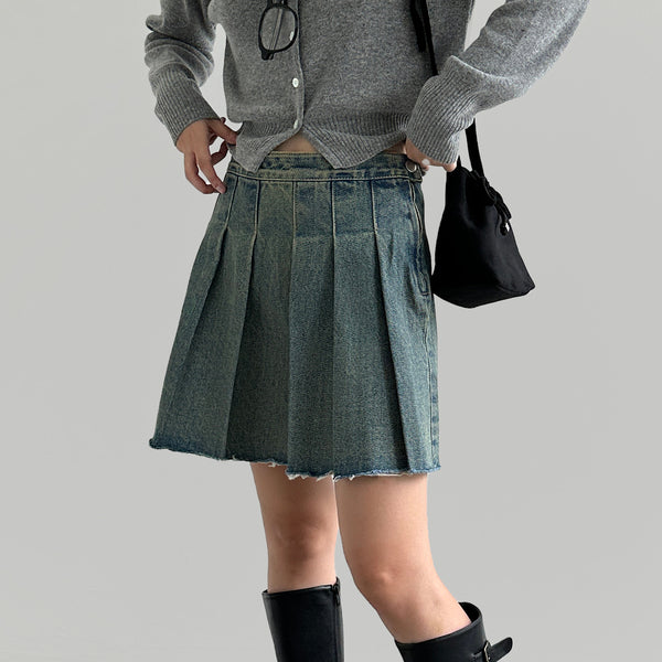 [prts made] vintage pleats denim skirt