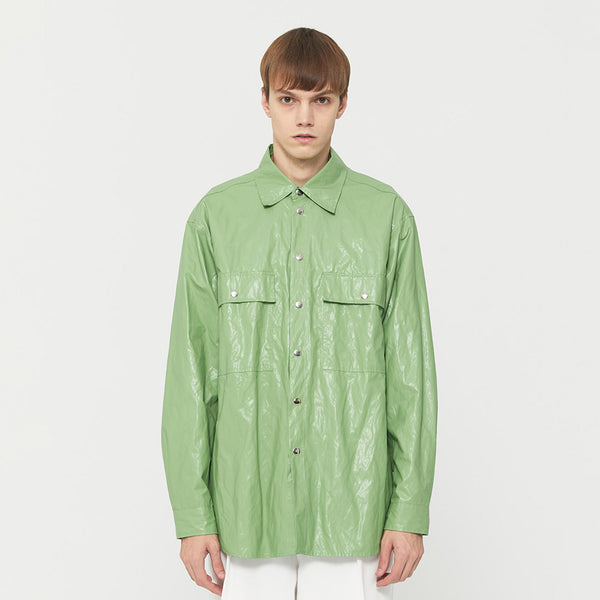 Oversized Fake leather shirt Green