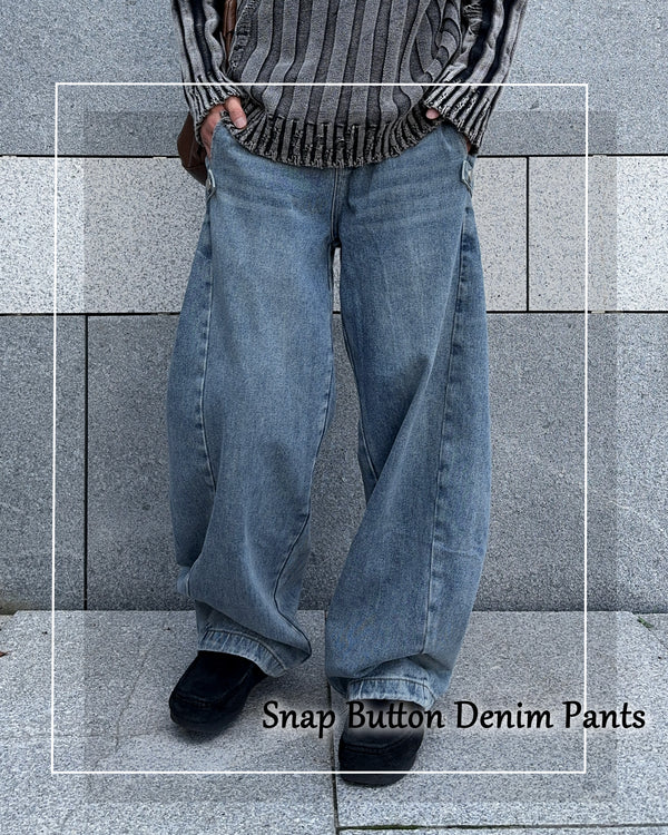 Snap Button Denim Pants (Blue)