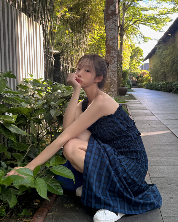 Simonda チェック柄ロングドレス
