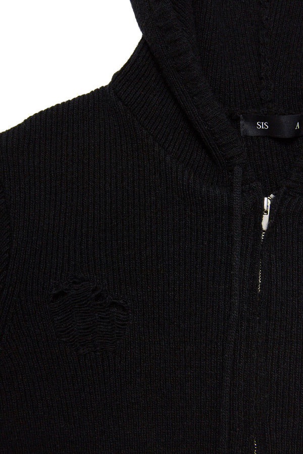  WOOL BLENDING KNIT HOODIE ZIP-UP / BLACK