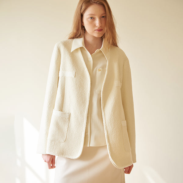 Merino Wool Tweed Jacket Ivory