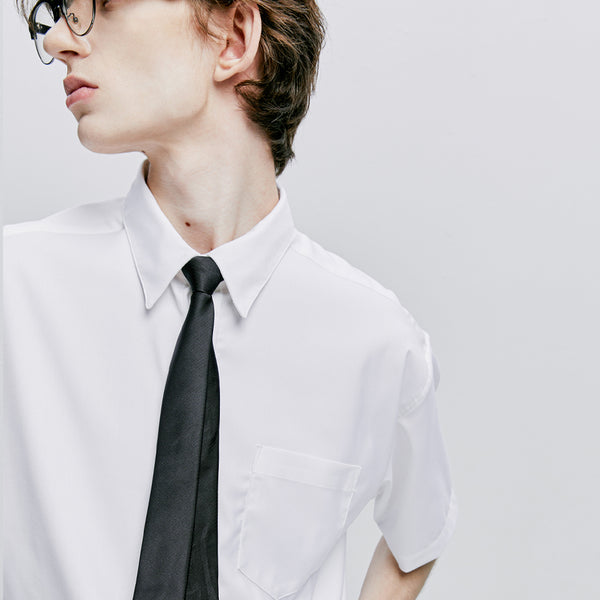 [SLIMTIE SET]fine twill tip half shirt white