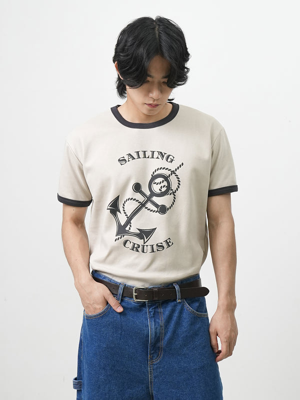 Anchor ringer half-sleeves 2color