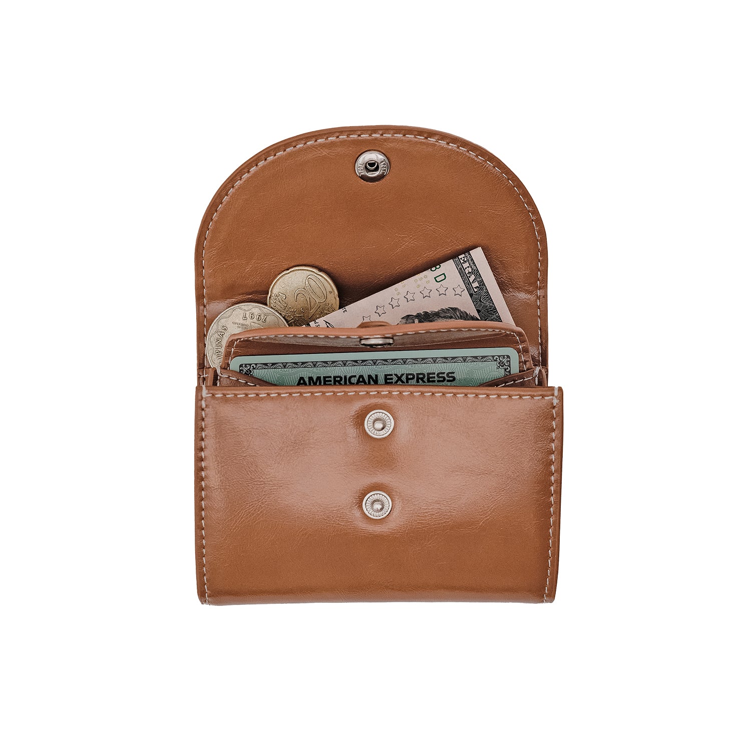 ◇LE MASQUE◇ Dot two-pocket coin business card wallet (4 co DOT TWO POCKET Coin & Card Wallets cognac wood - LE MASQUE