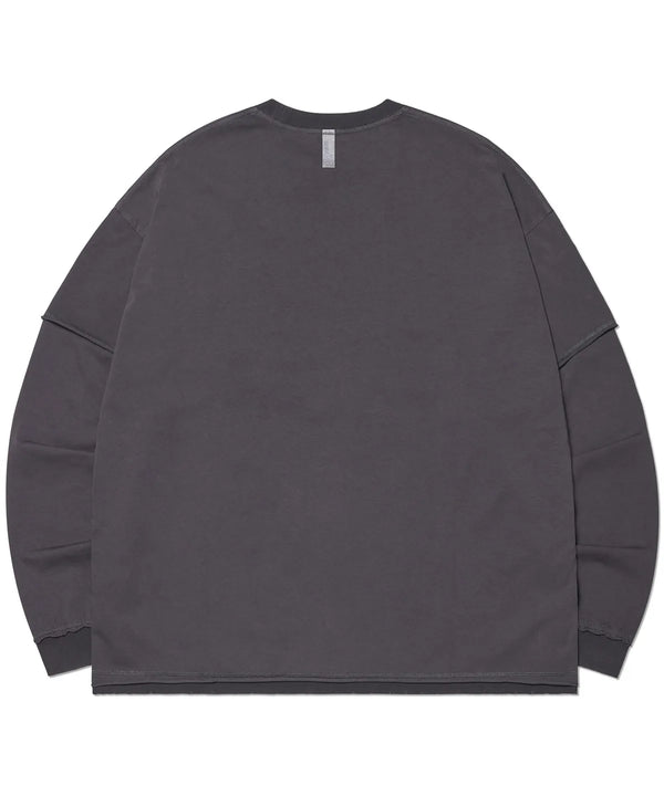 アブレージョンレイヤード長袖Tシャツ - ウォッシュドチャコール