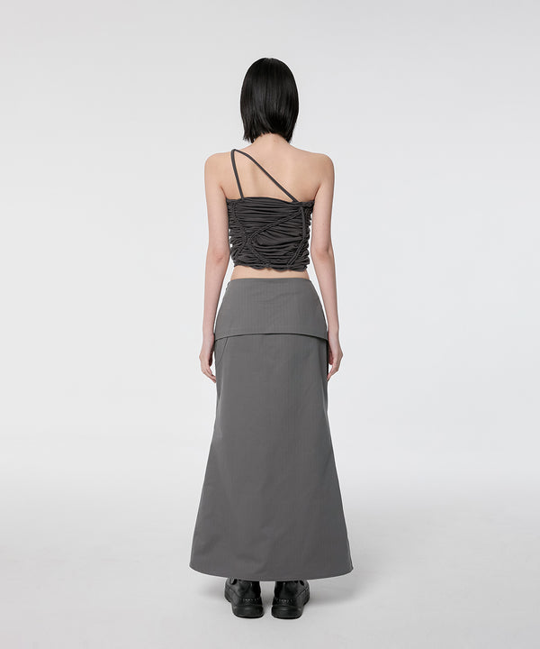 Drape Layered Maxi Skirt (FL-238_Gray)