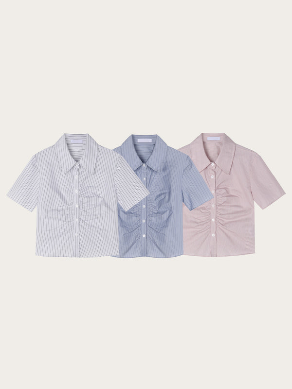 (W) Geek Shirring Striped Shirt (3color)