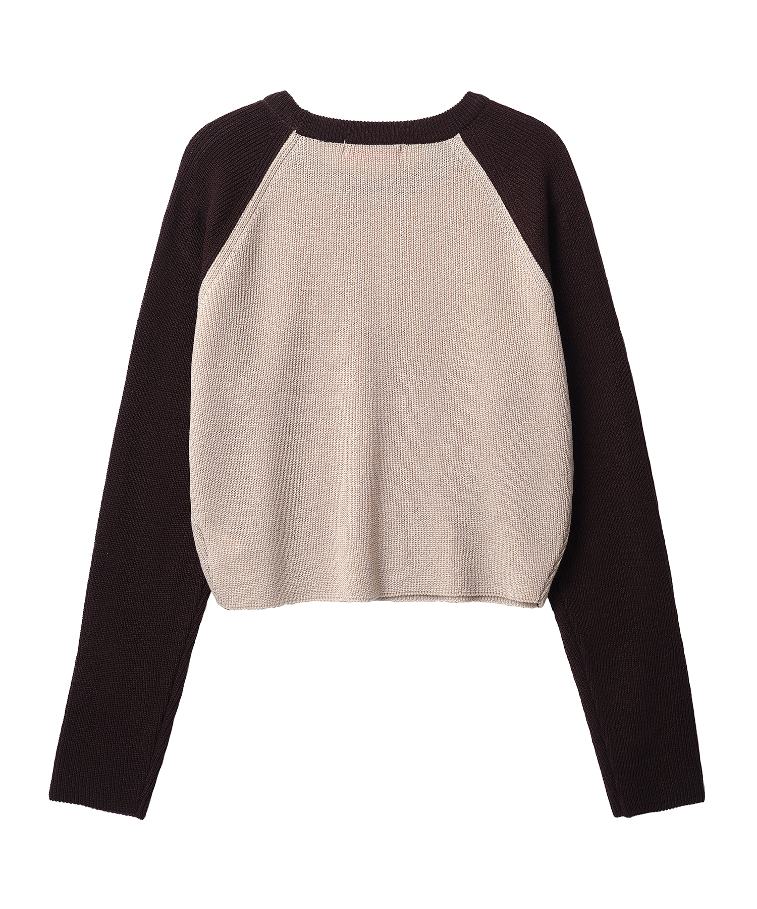 Color combination raglan crop knit_brown