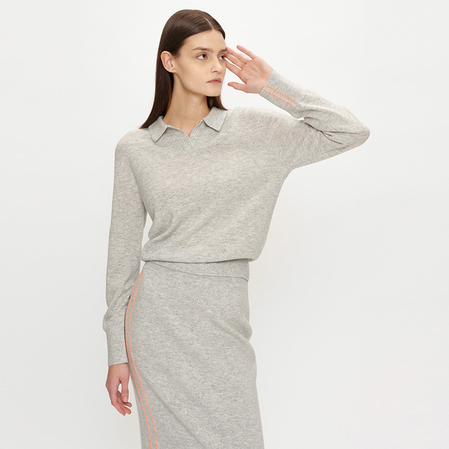 TWO-STITCH COLLAR NECK_MELANGE GREY