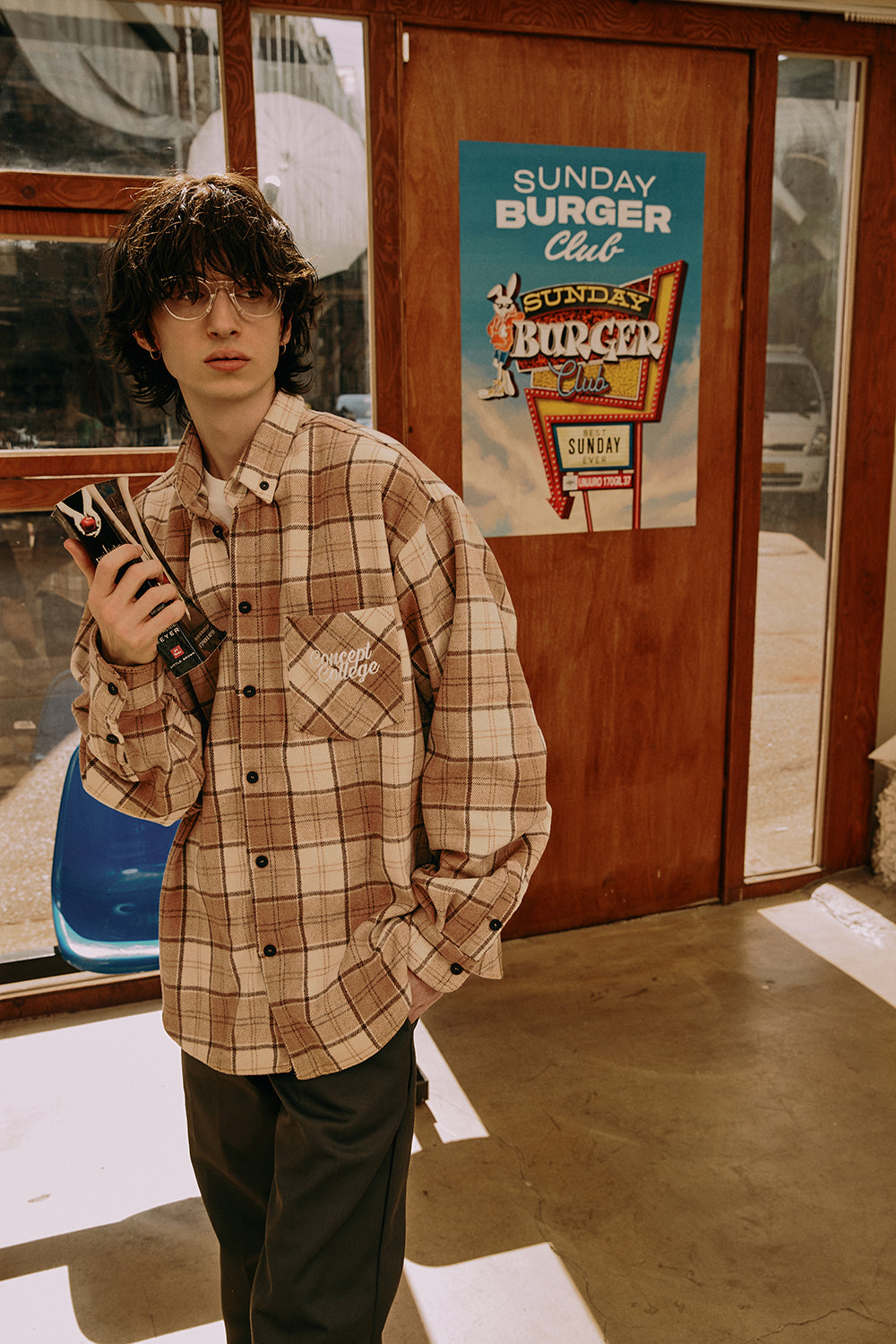 フランネルスクエアチェックシャツジャケット・ブラウン［ユニセックス］ / Brown Flannel Unisex Check Shirt