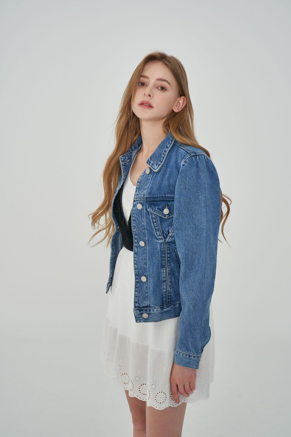 WORN PINTUCK MID BLUE DENIM JACKET [6076]