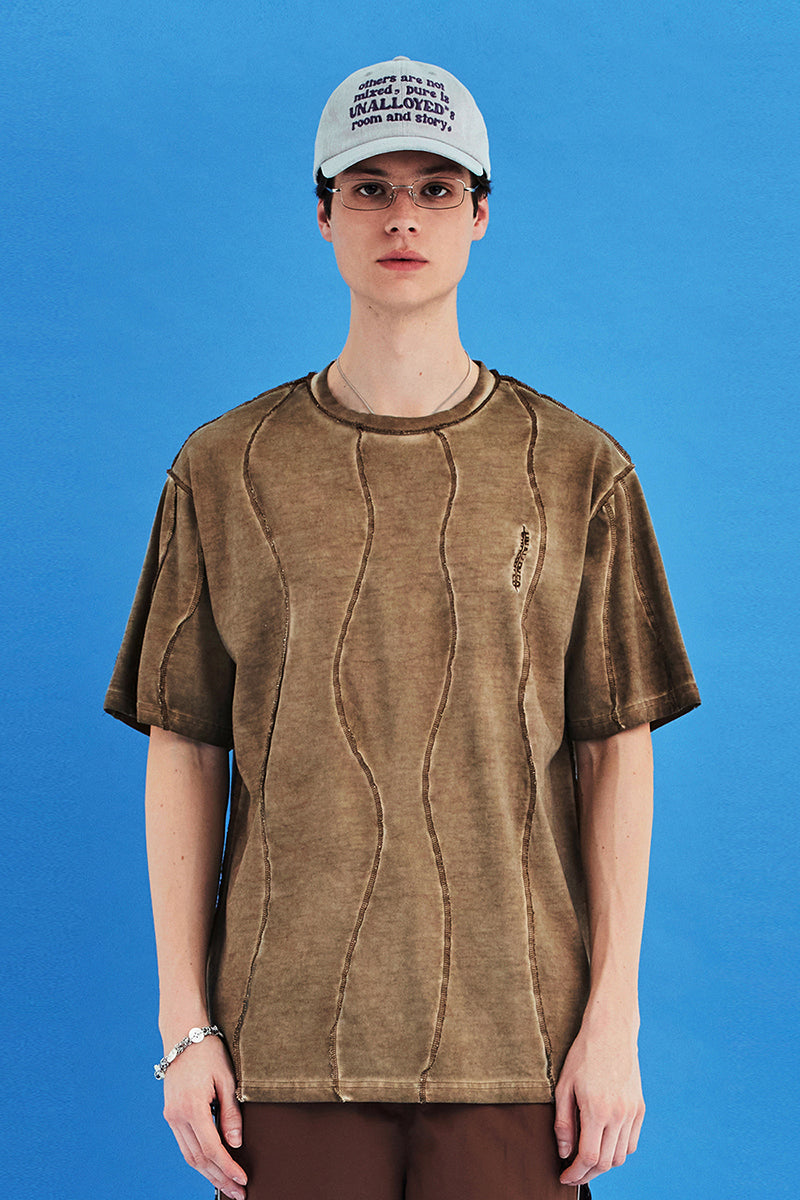 DYED WAVE OVERLOCK T SHIRT / BEIGE