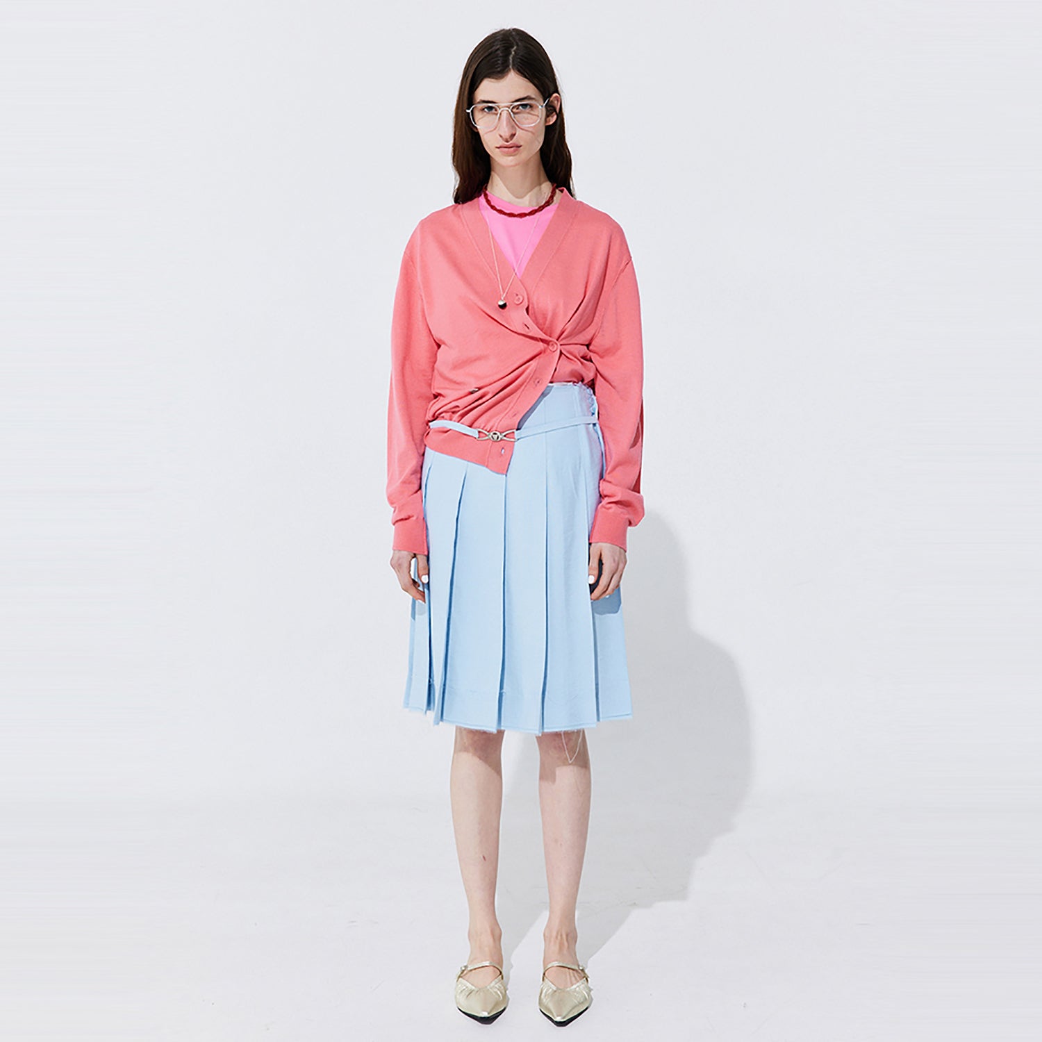 Raw-cut Pleats Skirt_Light Blue