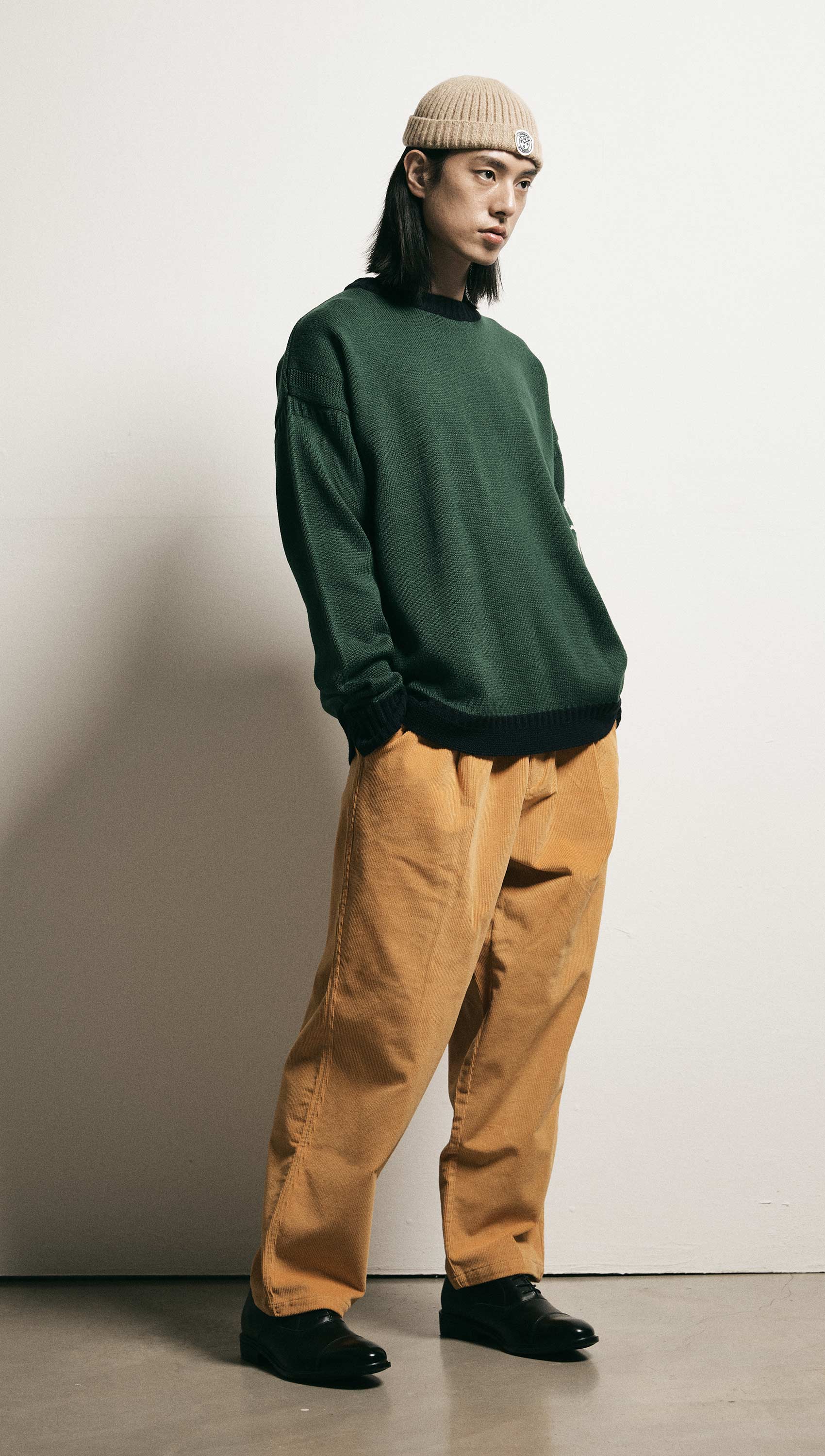 Corduroy wide banding pants (Mustard)