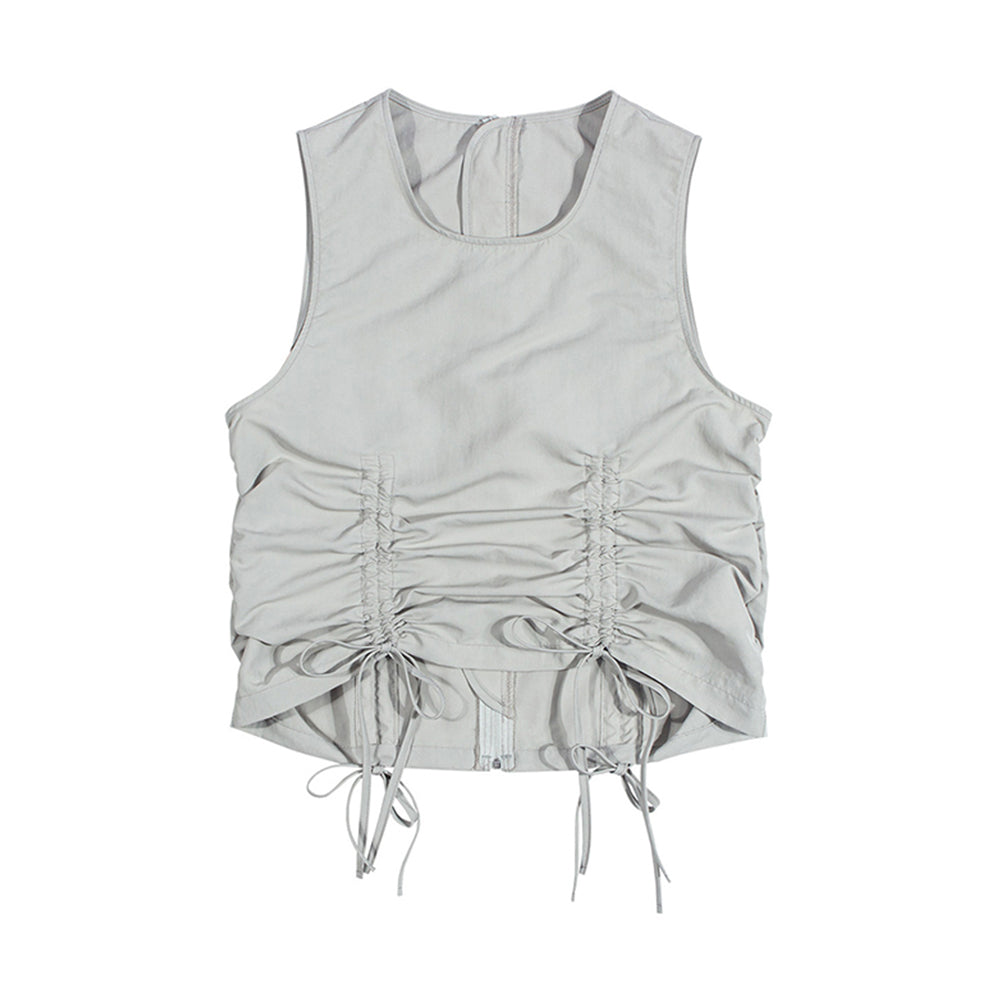 SHIRRING VEST TOP_Gray Beige