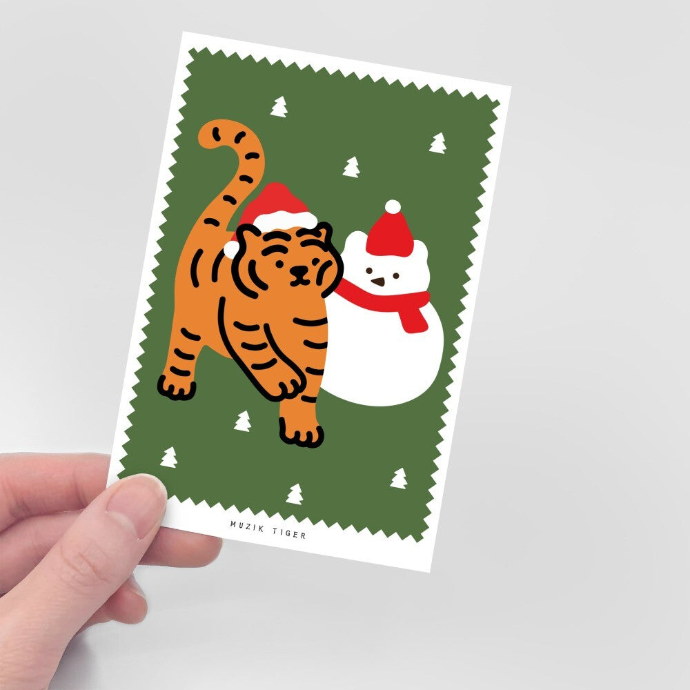 WINTER FRIENDS TIGER POST CARD