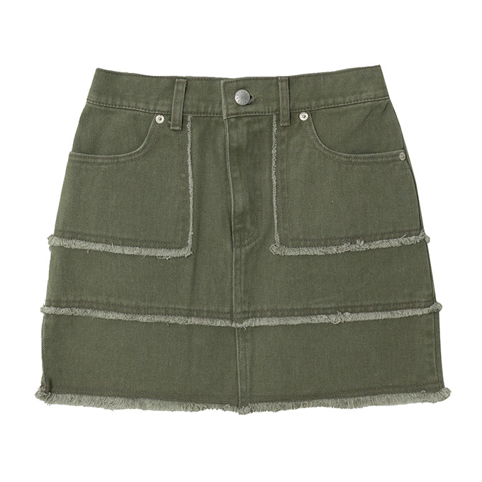 KHAKI RAWCUT EDGE MINI SKIRT