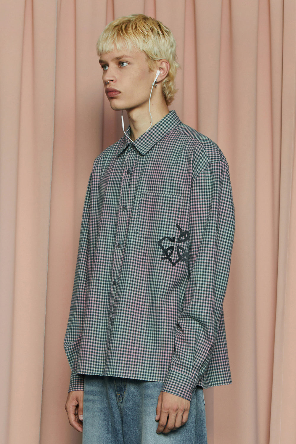 SYMBOL CHECK SHIRT / GREEN&PINK