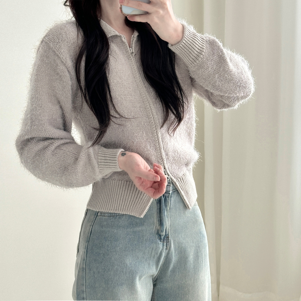 Angora Knit Zip Up