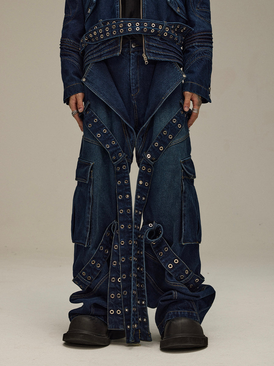 heavy-duty pleated stitching hardware drape jeans