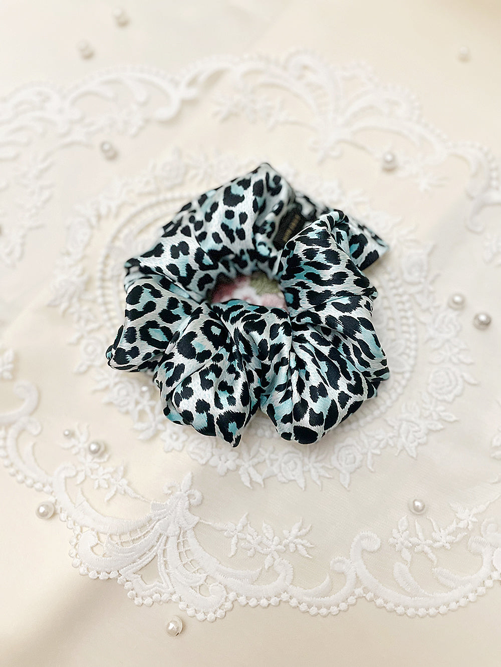 Leopard Printing Satin Hair Scrunchie (5color)