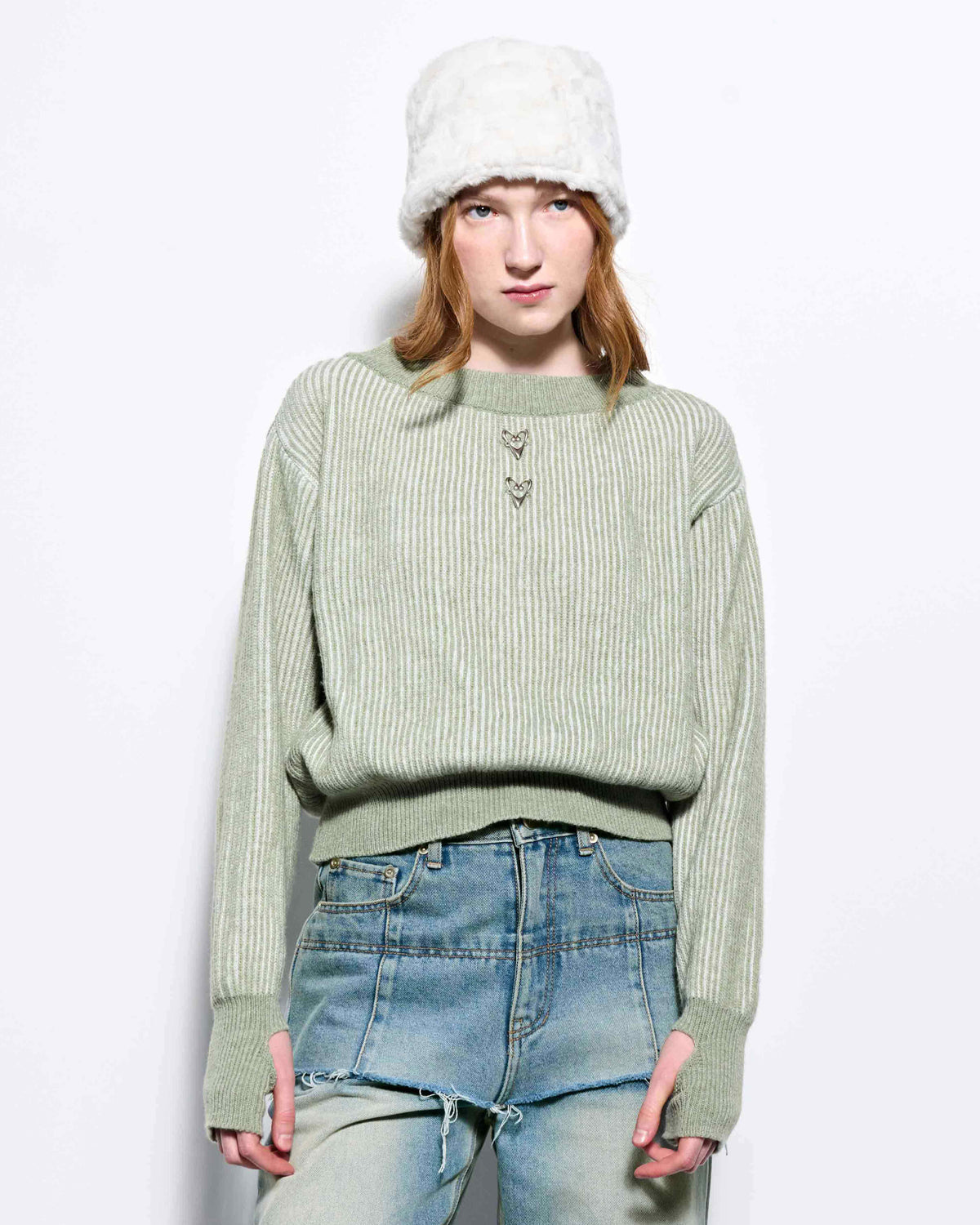 Melange Rib Knit Top _ Green