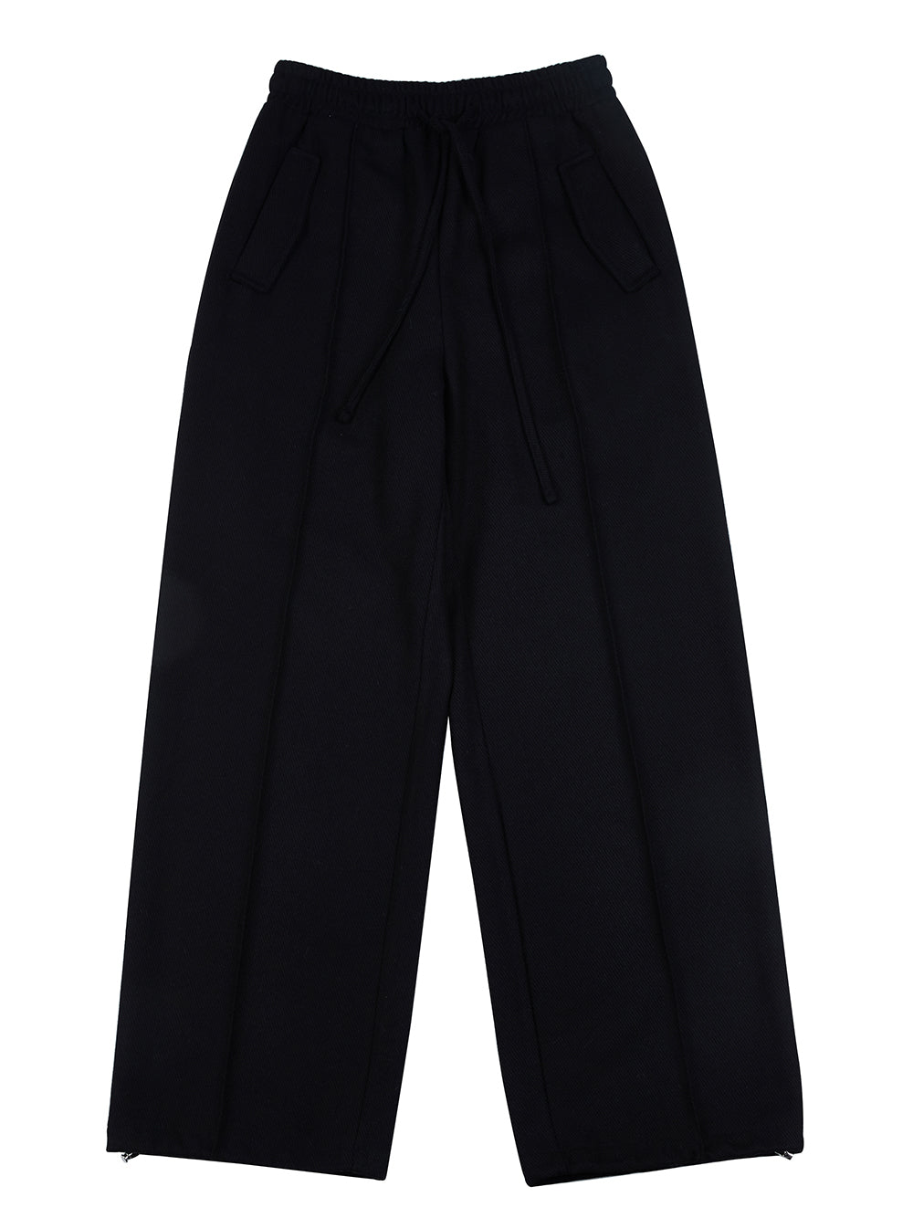 WOOL WIDE STRING PANT - BLACK