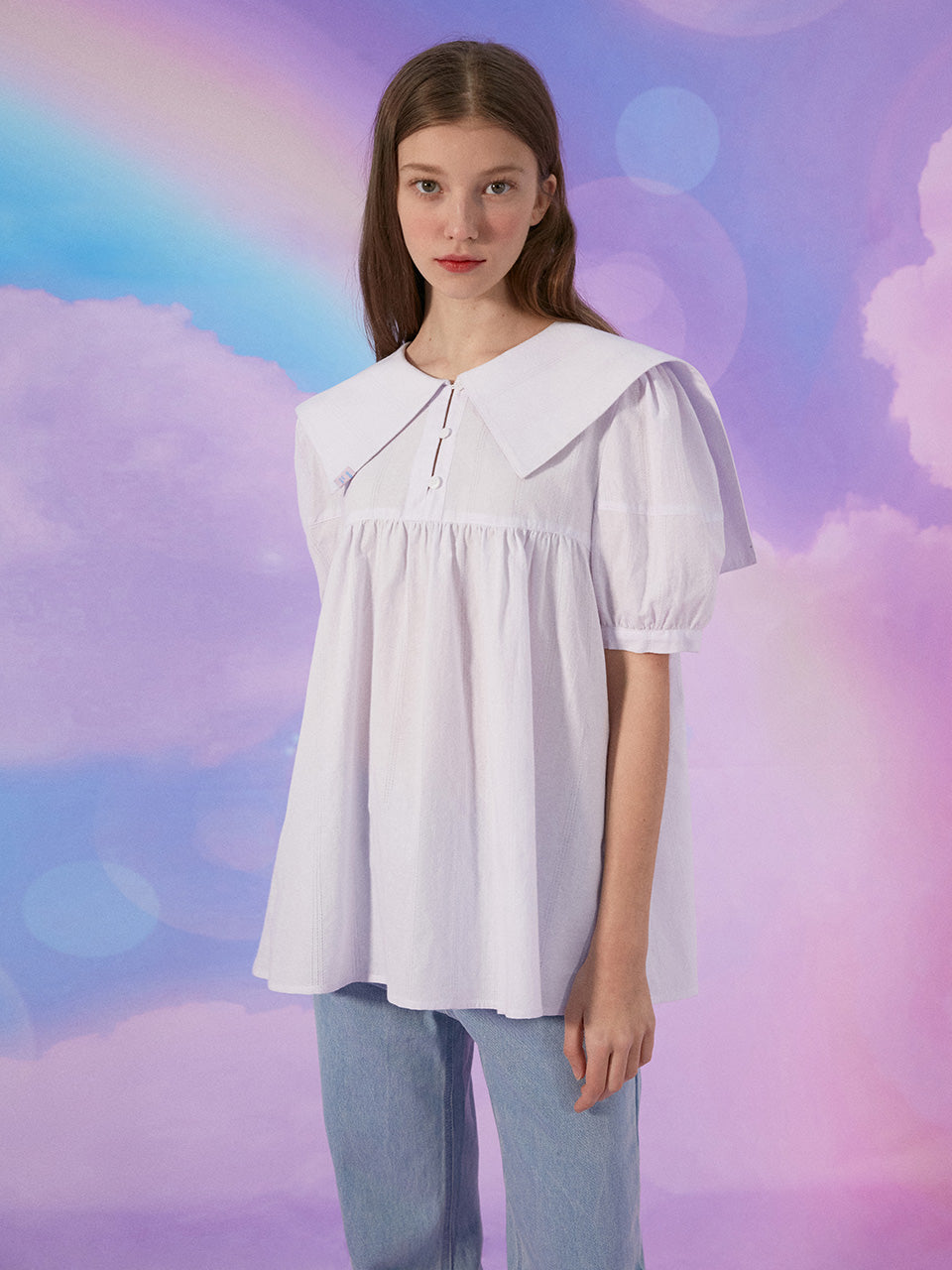 (BL-21312) SAILOR PUFF-SLEEVE BLOUSE WHITE