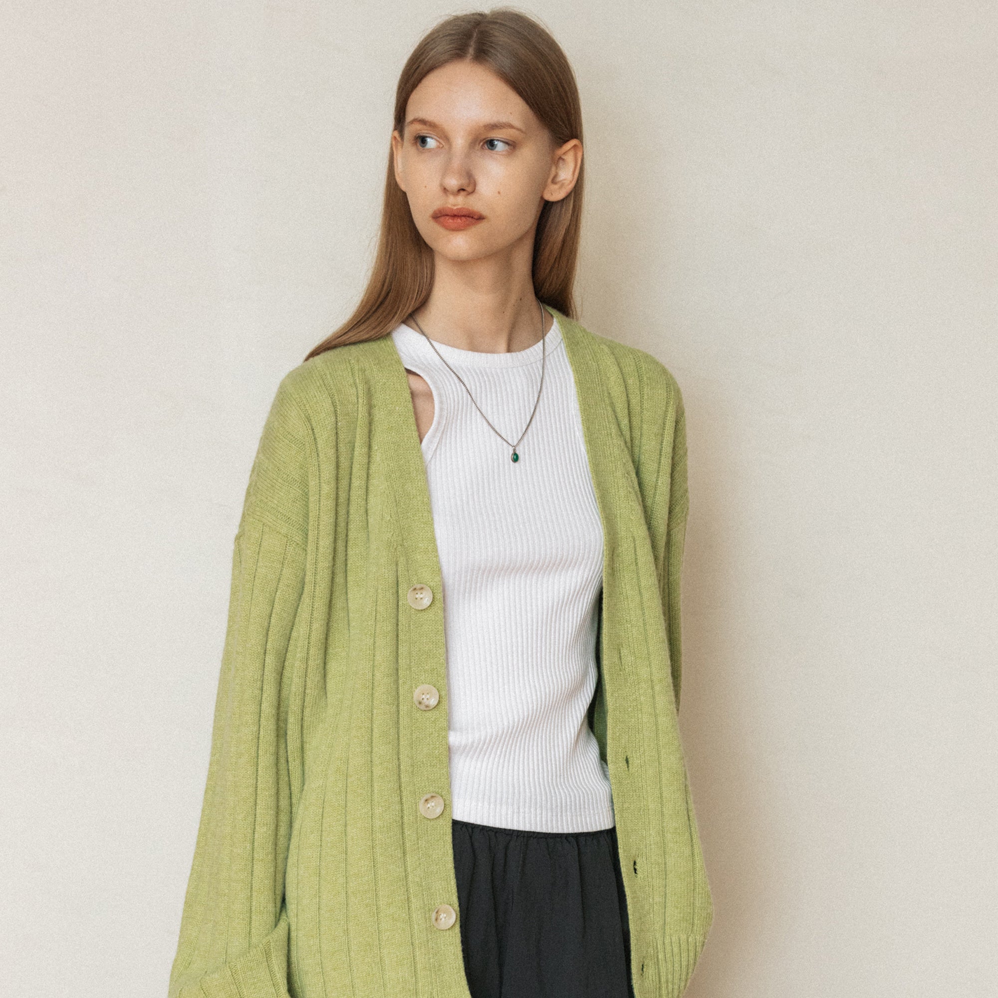 CASHMERE BLEND CARDIGAN_GREEN BEAN