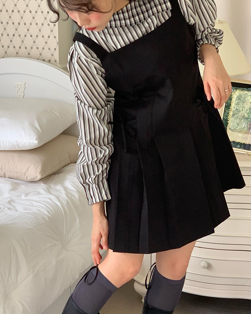 ribbon pleats dress (black)