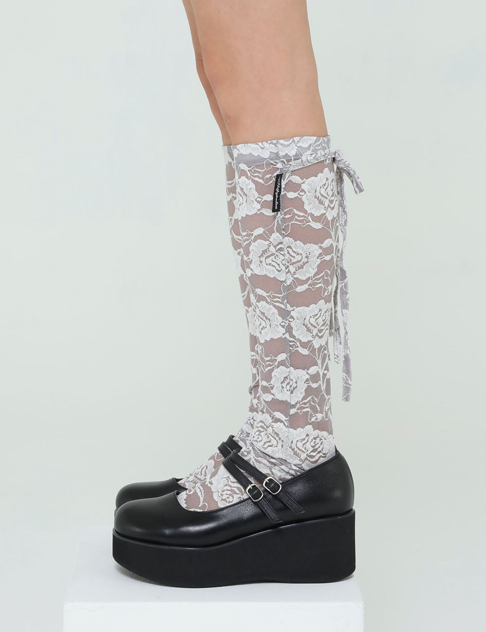 ROSE LACE LONG SOCKS(GREY)