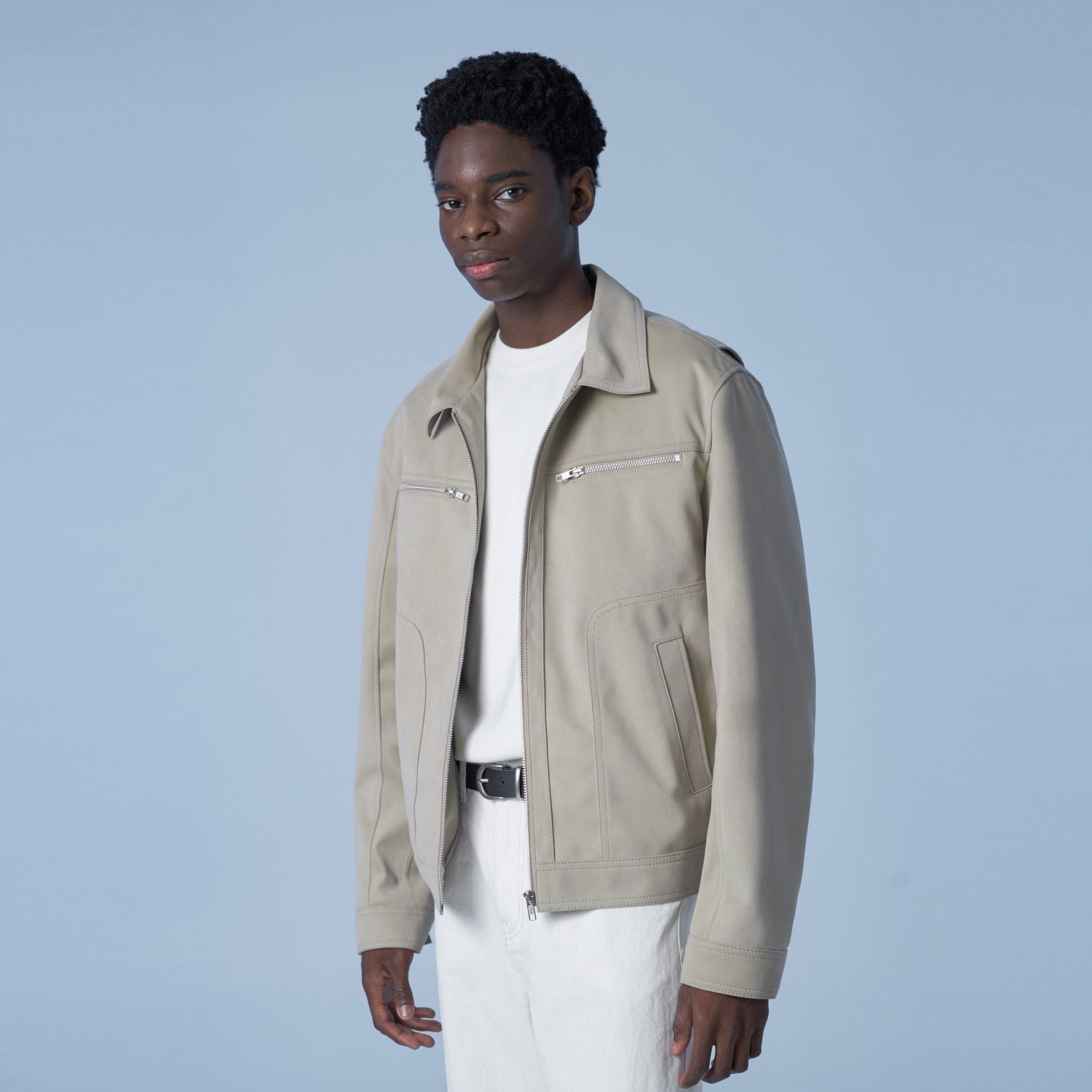 Solid Suede Zipper Jacket (Beige)