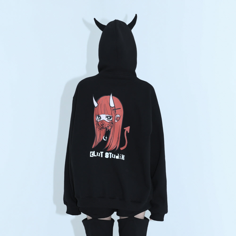 0 5 devil hoodie - BLACK