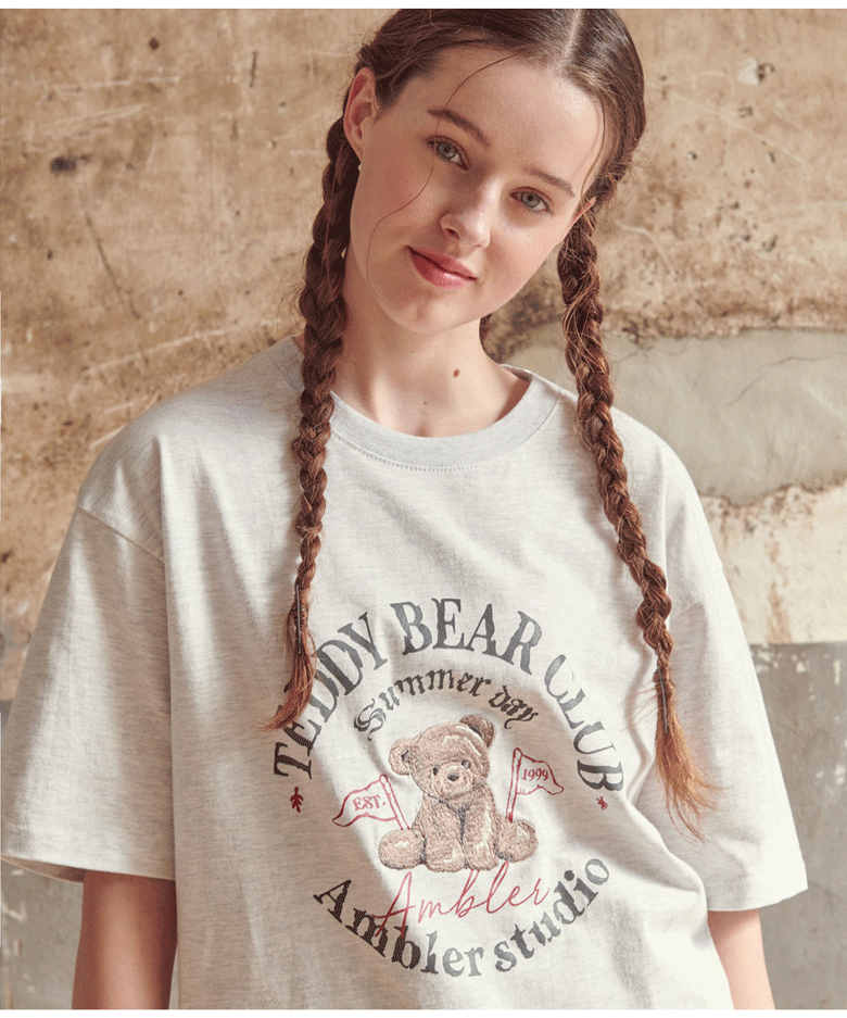 AMBLER 男女共用 TEDDY BEAR CLUB オーバーフィット 半袖 Tシャツ AS1028